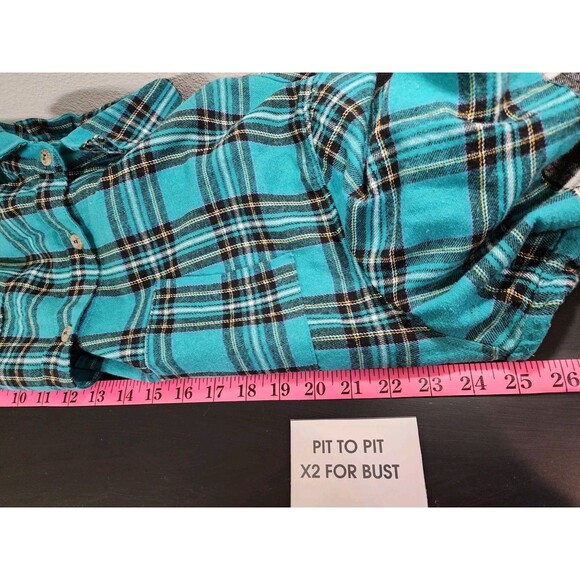 La Miel Womens Large Green Shirt Colorblock Plaid Flannel Shacket Farm Western - Picture 16 of 16